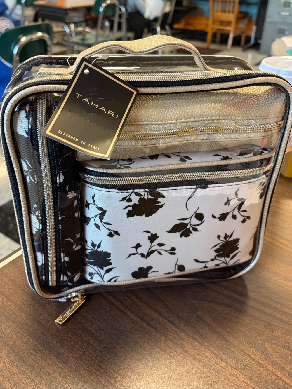 Tahari Black & White Floral Travel Cosmetic Case 3 piece